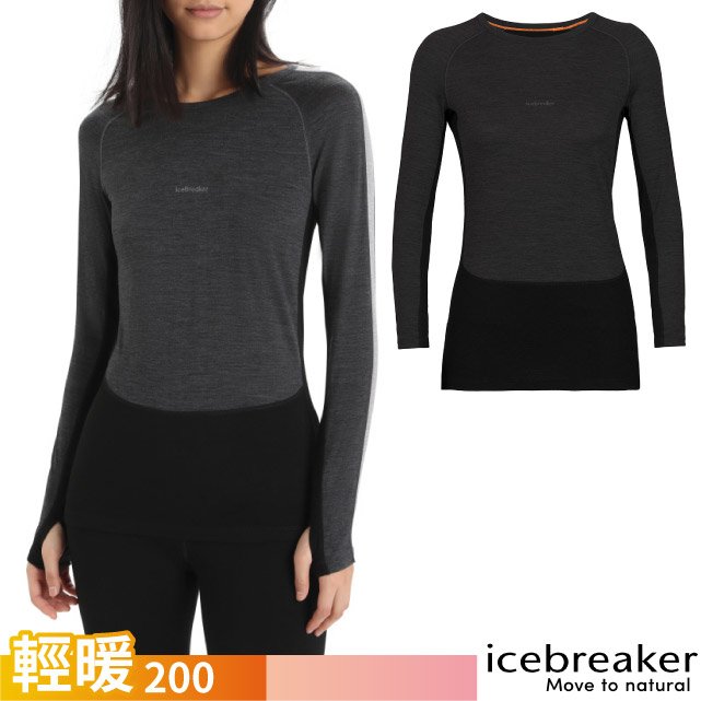 【Icebreaker】女 ZoneKnit 美丽诺羊毛 网眼透气保暖圆领长袖上衣/IB0A56HD-585 深灰/黑✿30E010